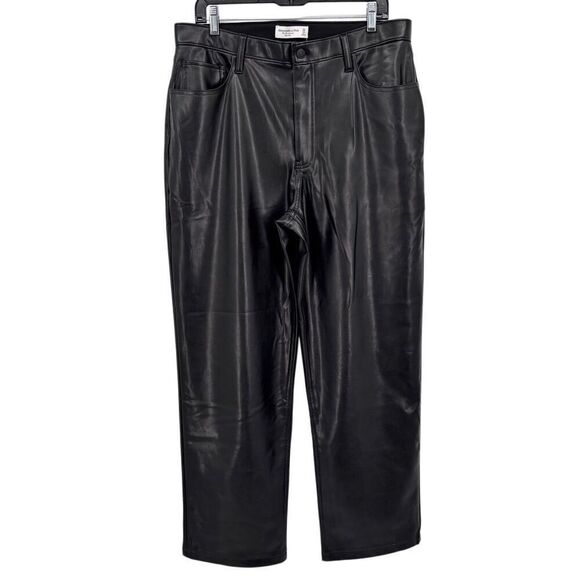 Abercrombie & Fitch The 90s Relaxed High Rise Faux Leather Pants Black Sz14 NWT - Picture 1 of 8